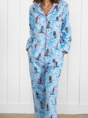 Printfresh lightweight flannel Light Blue Ski Print Women's Pajama Set